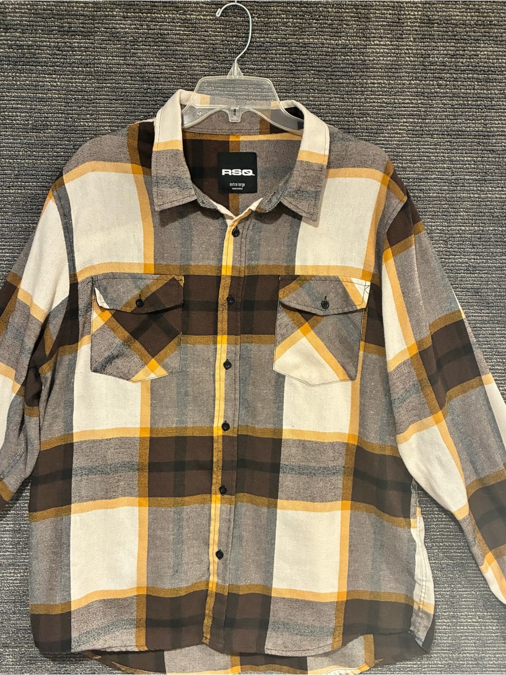 RSQ Men's Brown & Cream Plaid Button-Up Shirt Sz XL